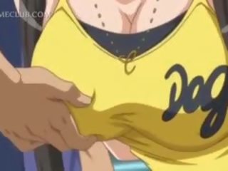 Gros seins l'anime x évalué film esclave obtient tétons pinched en publique