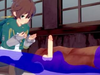 Konosuba yaoi - kazuma minēts ar sperma uz viņa mute - japānieši aziāti manga anime spēle sekss filma gejs