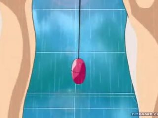 Charming little Anime cat mademoiselle with fabulous titties plays with a vibrator in the shower and sucks Big putz