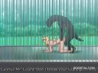 Bystiga animen älskare fitta spikade hård av gigantisk vid den zoo