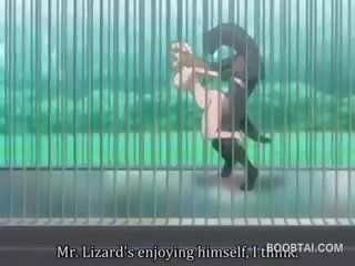 Barmfager anime dame kuse spikret hardt av monster ved den zoo