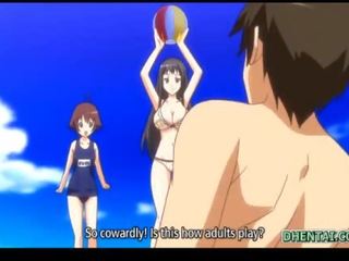 Swimsuit hentai girl oralsex and riding bigcock in the beach