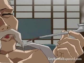 Gracious ג'ינג'ית אנימה הומוסקסואל ninja חולם על קשה זין בפנים שלו פי הטבעת