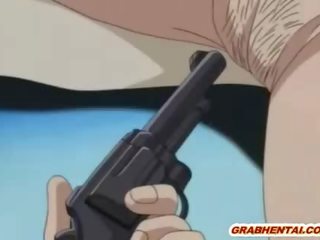 Police woman hentai gets assfucked with gun in her pussy